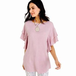 Chico's Top Size 1 (8) Flutter Sleeve Lightweight Flowy NWOT